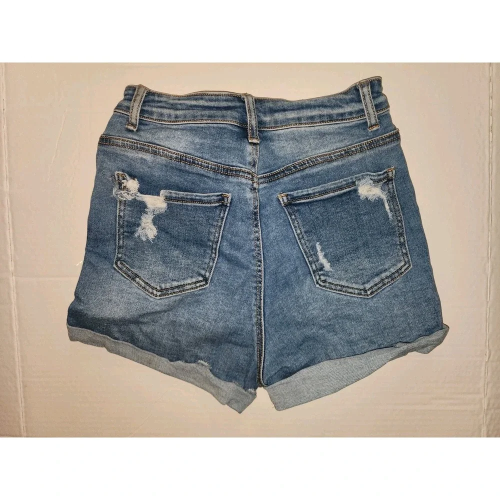 WAX JEAN  Women's Blue Denim Cut Off Shorts High Rise Distressed, Small